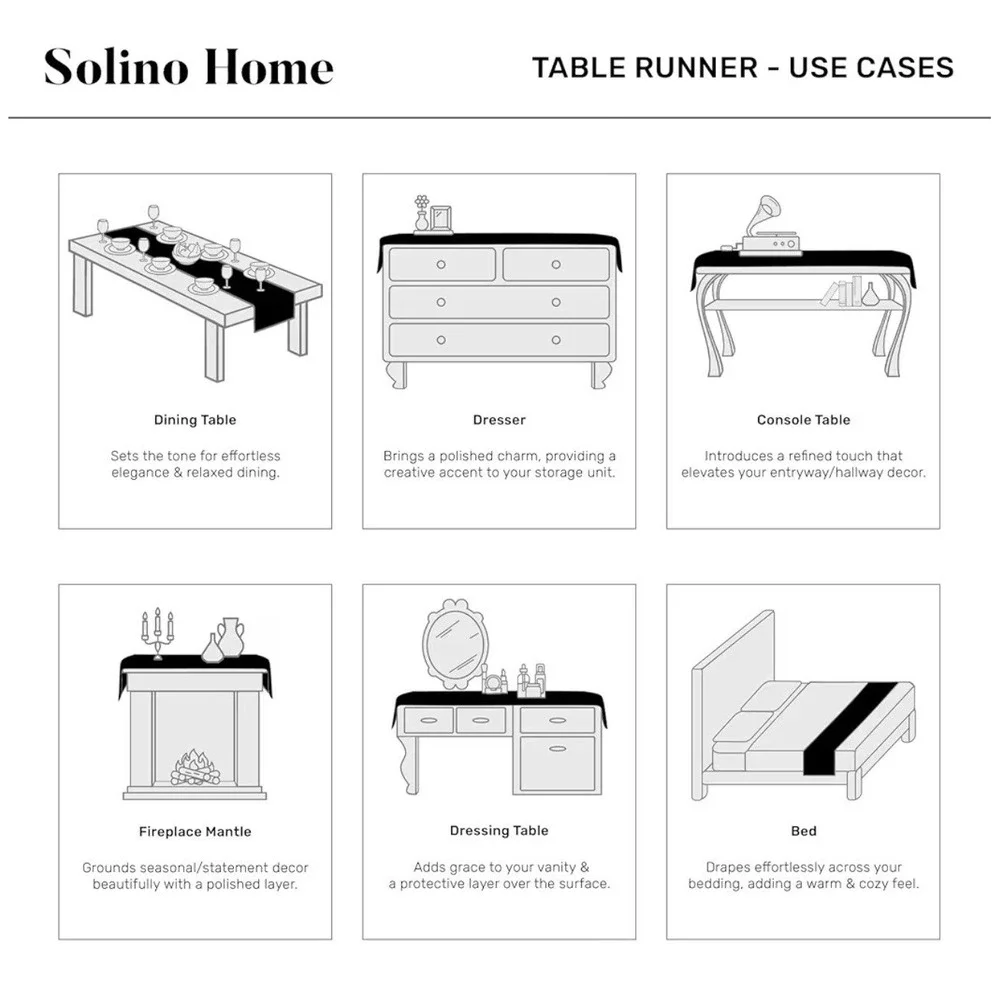 Solino Home Farmhouse Table Runner Black White Stripe 14
